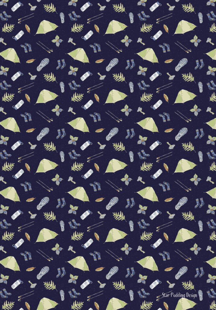 The camping trip pattern as a tablet screen wallpaper download.